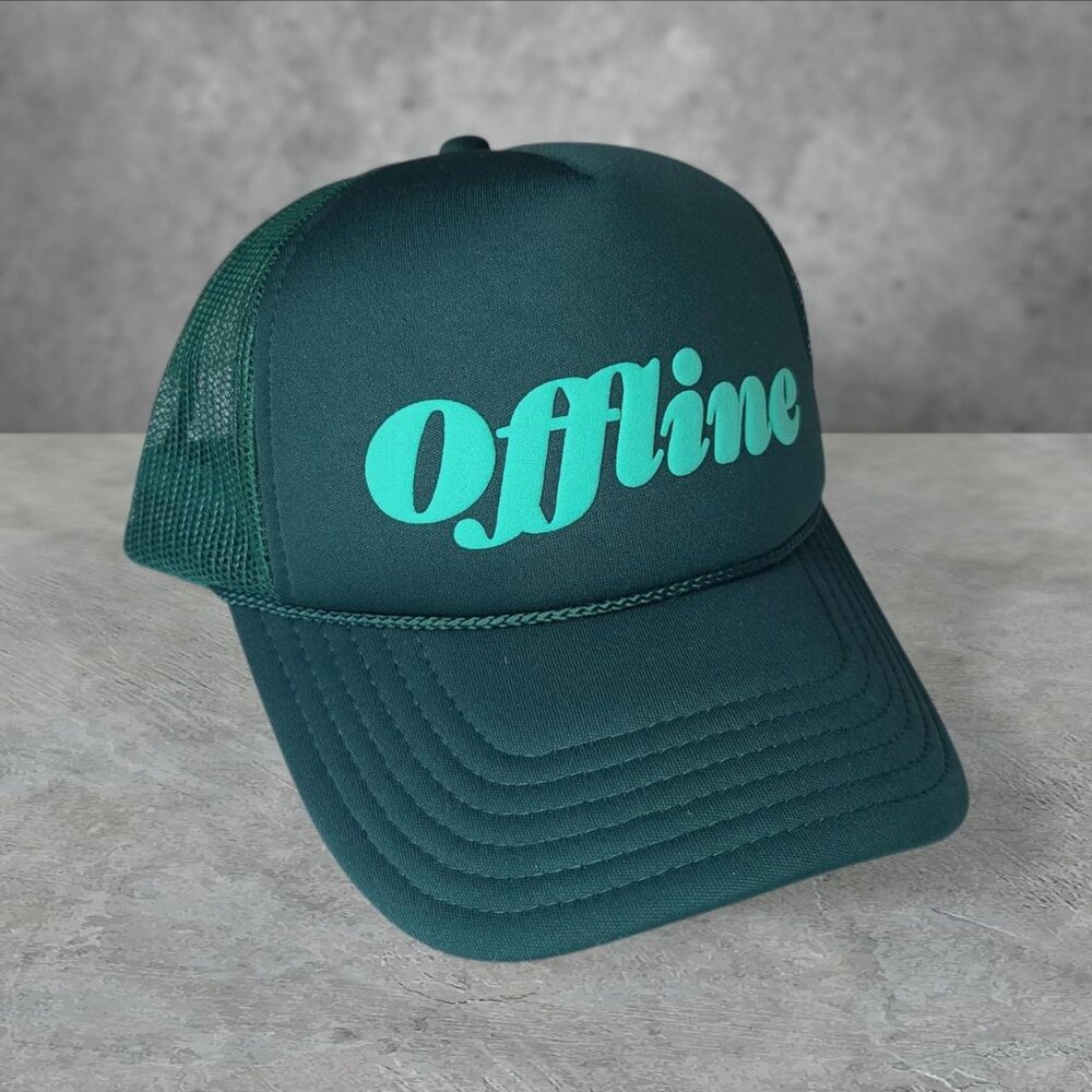Retro 'Offline' green trucker hat